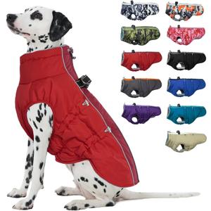 Dog Coat - Warm Winter Jacket Snowsuit for Large Dogs, Water-Resistant, Reflective, Red, Size: X-Large (Chest: 29.9")