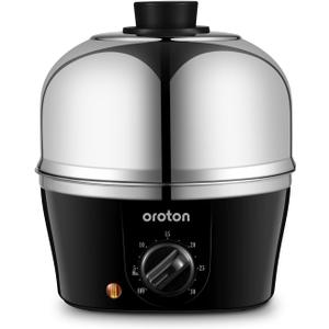 Oroton 9-Egg 304 Stainless Steel Egg Cooker  Steam & Boil Eggs with Timer, Automatic Shut-Off & 3 Cooking Modes (Black)(Hard/Medium/Soft)