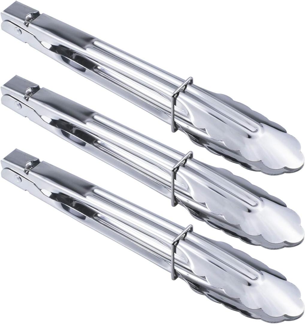 HINMAY Stainless Steel Serving Tongs Metal Cooking Tongs (9-Inch 3 Pieces)