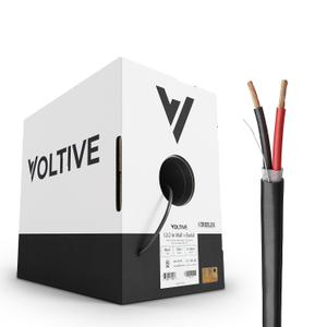 Voltive 12/2 Speaker Wire - 12 AWG/Gauge 2 Conductor - UL Listed in Wall (CL2/CL3) and Outdoor/In Ground (Direct Burial) Rated - Oxygen-Free Copper (OFC) - 500 Foot Bulk Cable Pull Box - Black