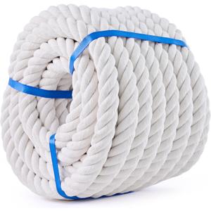 White Cotton Rope 1in 50ft Natural Twisted, Use for Tug of War, Navigation, Fitness and Making Handicrafts, etc