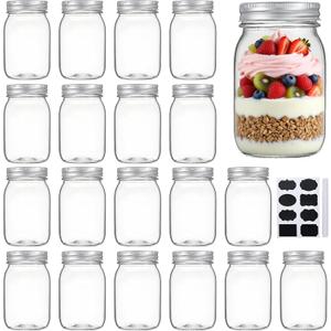 Accguan Mason Jars,Glass Jars With Lids 12 oz,Canning Jars For Pickles And Kitchen Storage,Wide Mouth Spice Jars With Silver Lids For Honey,Caviar,Herb,Jelly,Jams,Set of 20