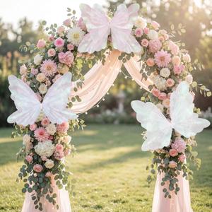 3 PCS Giant Butterfly Decorations 19.7in Large Flying Butterflies Artificial Silk Gauze Butterflies for Wedding Tables Centerpieces Party Decor(White Pink and Purple)
