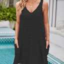 Moss Rose Beach Vacation Clothes for Women Sundresses Swiss Polka Dot Beach Cover Up V Neck Tank Dress with Pockets Black (Black)