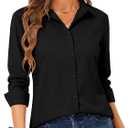 BBIBBI Regular, Petite & Tall XS-6XL Women's Stretch Long Sleeve Button Down Dress Shirts Solid Business Casual Work Blouse (Medium Petite, 00055_black)