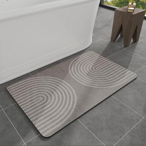MontVoo -Bath Mat-Non Slip Thin Bathroom Rugs Fit Under Door- Quick Dry Absorbent Faux Suede Surface Grey Bathroom Floor Mats-Shower Rug for in Front of Bathtub Shower Grey & Beige 16x24 (16" x 24", Grey Arched)