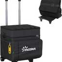 Cooler with Wheels and Handle, 50 Can Rolling Cooler, Portable Collapsible Soft Cooler Bag with Wheels,Leakproof Insulated Wheeled Cooler for Beach, Camping, Patio Travel, Outdoor, Ball Fields (BLACK)