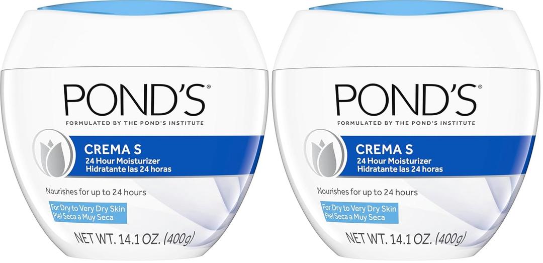 Pond's Crema S Nourishing Face Moisturizer for Women, Skin Care Facial Moisturizer Cream for Dry to Very Dry Skin, Nourishes for up to 24 hours 14.1 oz (Pack of 2)