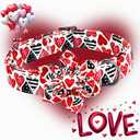 Lionheart glory Valentine's Day Dog Collar-Red Hearts Print Dog Collar with Flower for Small Dogs Spring Pink Cute Dog Bow Collars Female Puppy Collar Flowers Pet Gift