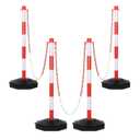 35'' 4-Pack Parking Delineators Post, Traffic Cone Safety Stanchion with Base & 5FT Link Chain - Red and White Striped Chain Barriers for Parking Lot, Driveway, Road Construction (Black)