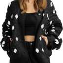 Saodimallsu Womens Chunky Cardigans Button Down Long Sleeve Open Front Plaid Knit Loose Fall Sweater Coats XL