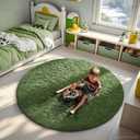 Ophanie Round Rug 6Ft Grey Green Circle Area Rug, Grayish Green Room Decor, Fluffy Fuzzy Bedroom Carpet, Plush Soft Shaggy Living Room Rugs for Kids Home Decor Aesthetic, Nursery