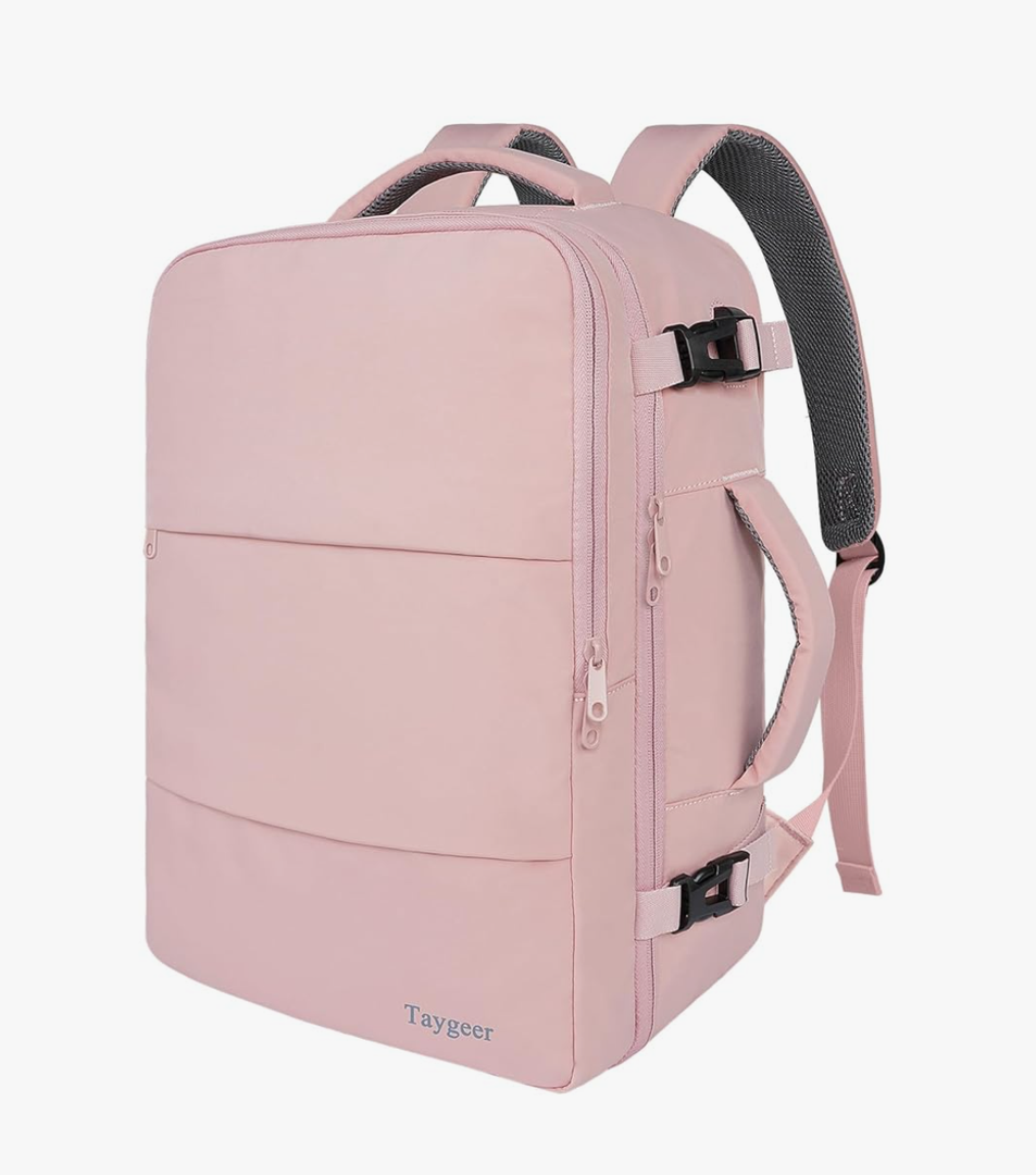 Taygeer Travel Backpack for Women, Carry On Backpack with USB Charging Port & Shoe Pouch, TSA 15.6inch Laptop Mochila Flight Approved, Nurse Bag Casual Daypack for Weekender Business Hiking, Pink