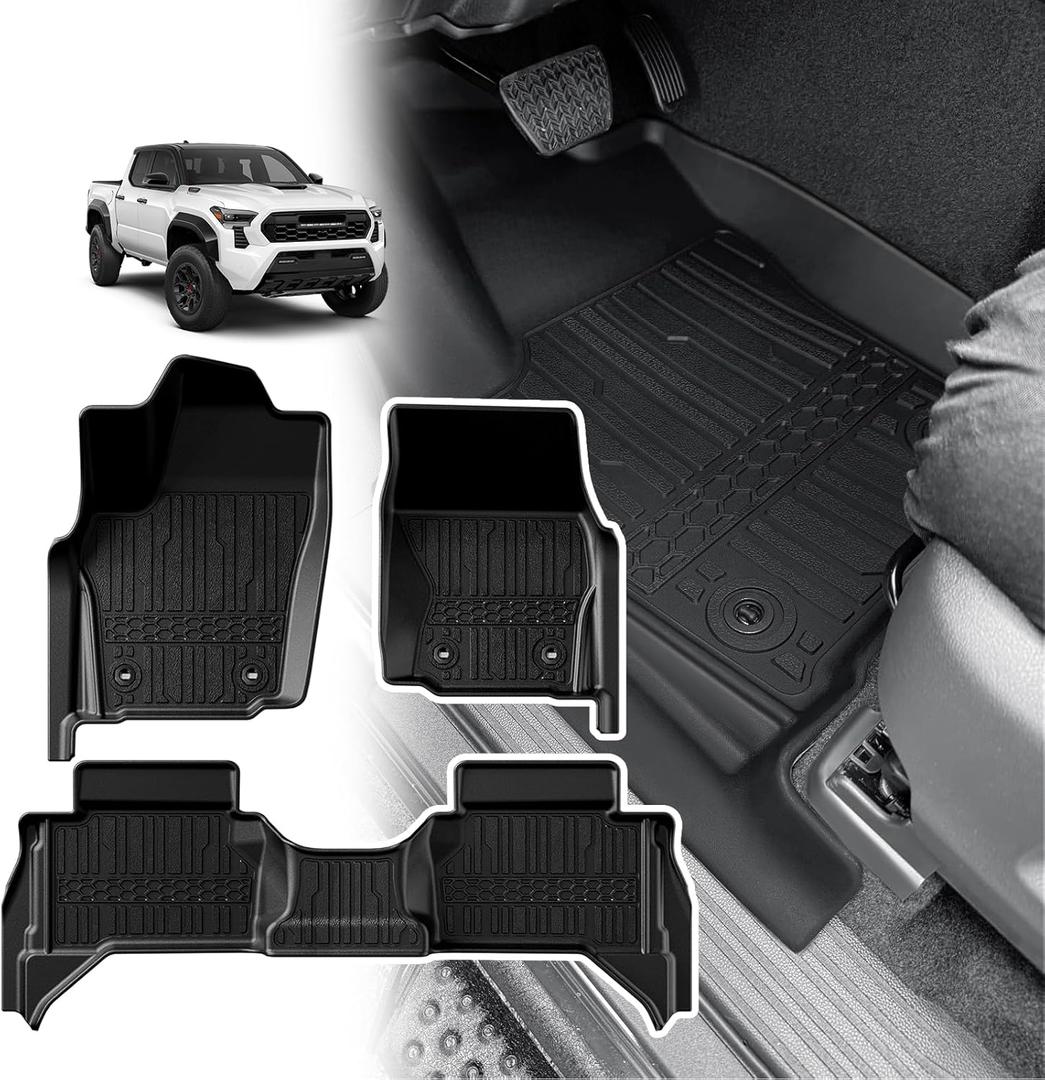 TripleAliners Truck Mat Compatible with 2024-2026 Tacoma Double Cab Auto Trans Accessories, Floor Mats Heavy Duty Custom Fit All Weather Protection TPE Pickup Liner, Not for Hybrid/Manual