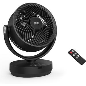 JRD Fans for Bedroom, 90 Oscillating Air Circulator Fan, 13 Inch Quiet Table Fan with Remote, 120 Adjustable Tilt, 3 Speeds, 7H Timer, Powerful Desk Fan for Whole Room Home Office Living Room (Black)