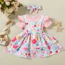 Baby Girl Summer Clothes Outfits Short Sleeve Cute Romper Overall Skirt Dress Headband 3PCS Newborn Outfit (Pink),  0-3 Months