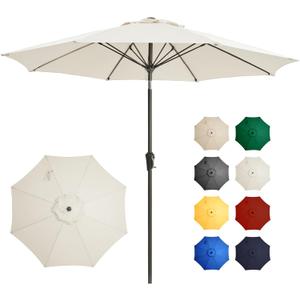 Ayge 9FT Large Outdoor Patio Umbrella Market Table Umbrella-UV Resistant, Easy Push Button Tilt and Crank, 8 Sturdy Fiberglass Ribs Heavy-Duty Pool Umbrella for Deck, Backyard,Garden (White)