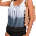BIKINX Tankini Swimsuits for Women Plus Size Swimwear Tummy Control Two Piece Bathing Suits (10-12, Gray and Black)