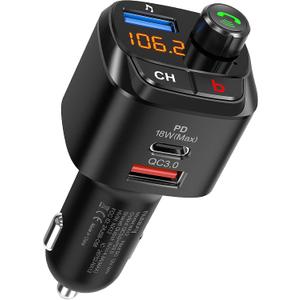 Nulaxy Bluetooth 5.0 FM Transmitter for Car, QC3.0 & USB-C PD 18W Wireless Bluetooth Radio Adapter Music Player Car Kit with Bass Booster, Hands-Free Calls-NX12