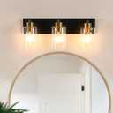 Black Bathroom Light Fixtures, 3 Light Modern Vanity Light with Clear Glass Shade for Mirror, Kitchen, Bedroom, Hallway (Black and Gold)