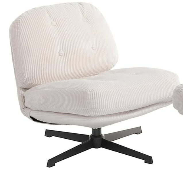 HollyHOME Modern 360°Swivel Accent Chair, Upholstered Comfy Reading Chair, Fabric Lazy Chair Metal Frame Lounge Sofa Chair for Living Room, Bedroom, Balcony, Beige White (Single Chair)