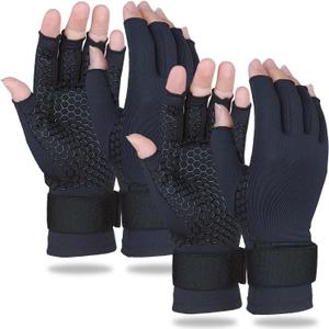 2 Pairs Copper Arthritis Gloves for Women Men, Compression Gloves with Adjust Strap for Arthritis, Wrist Support, Hand Pain, Fingerless Computer Typing Gloves for Carpal Tunnel, RSI (Small/Medium) (Black)