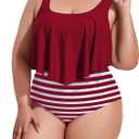 Mooncore Womens Plus Size Swimsuit High Waisted Tankini Bathing Suits Two Piece Flounce Bikini Swimsuit (F4) 22 Plus