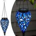 Solar Hanging Lantern Outdoor Lights, Tear-Shaped 15 LEDs Cool White Hanging Lights with S Hooks Decor in Garden, Yard, Pathway, Front Door and Landscape