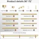 Gold Double Curtain Rod, 36 to 72 Inch Dual Curtain Rods with Aluminium Modern End Cap Finials, 1 Inch Adjustable Heavy Duty Window Treatment Rods, Telescopic Metal Double Drapery Pole Set