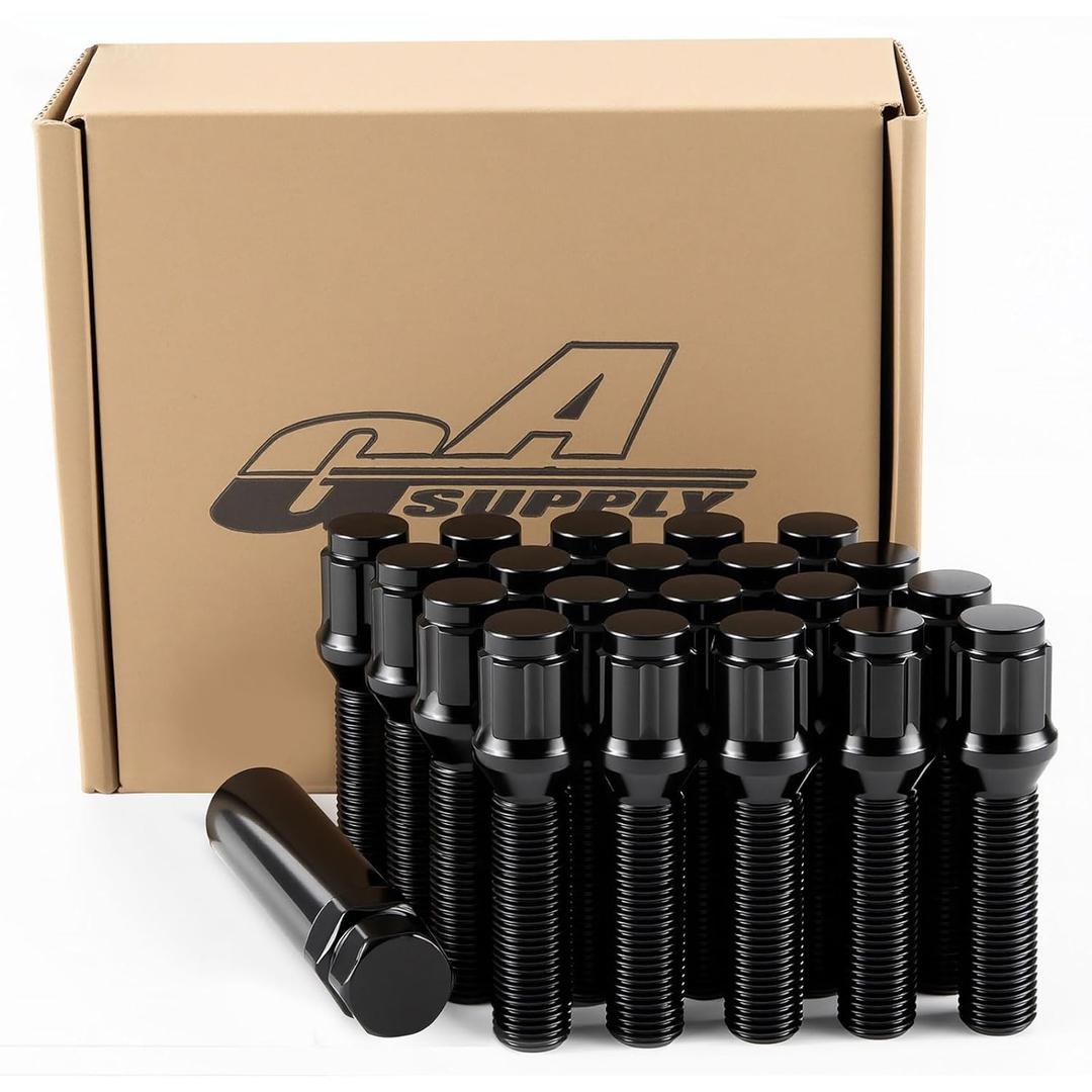GAsupply M14x1.5 Lug Bolts 40mm Shank Fit for BMW x3 x5 Land Rover Range Rover, Black 14x1.5 Spline Lug Bolt Aftermarket Wheel Cone Seat (NOT OEM), 20pcs+1 Stock Stud Key