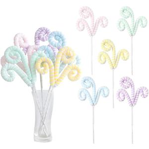 5Pcs/Set Macaron Color Christmas Tree Picks Pastel Candy Shape Christmas Tree Topper 14.5 Christmas Curly Picks with Gitter Sequins Ornaments for Home Xmas Tree Vase Garland Holiday Party Decor