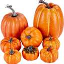 Artmag 8 Pcs Assorted Sizes Harvest Orange Artificial Pumpkins for Fall Halloween Thanksgiving Decorating Embellishing and Displaying