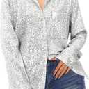 Zando Sequin Tops for Women Sequin Top Sparkly Tops for Women Sparkle Tops for Women Casual Party Club Button Down Shirt (Medium, White)