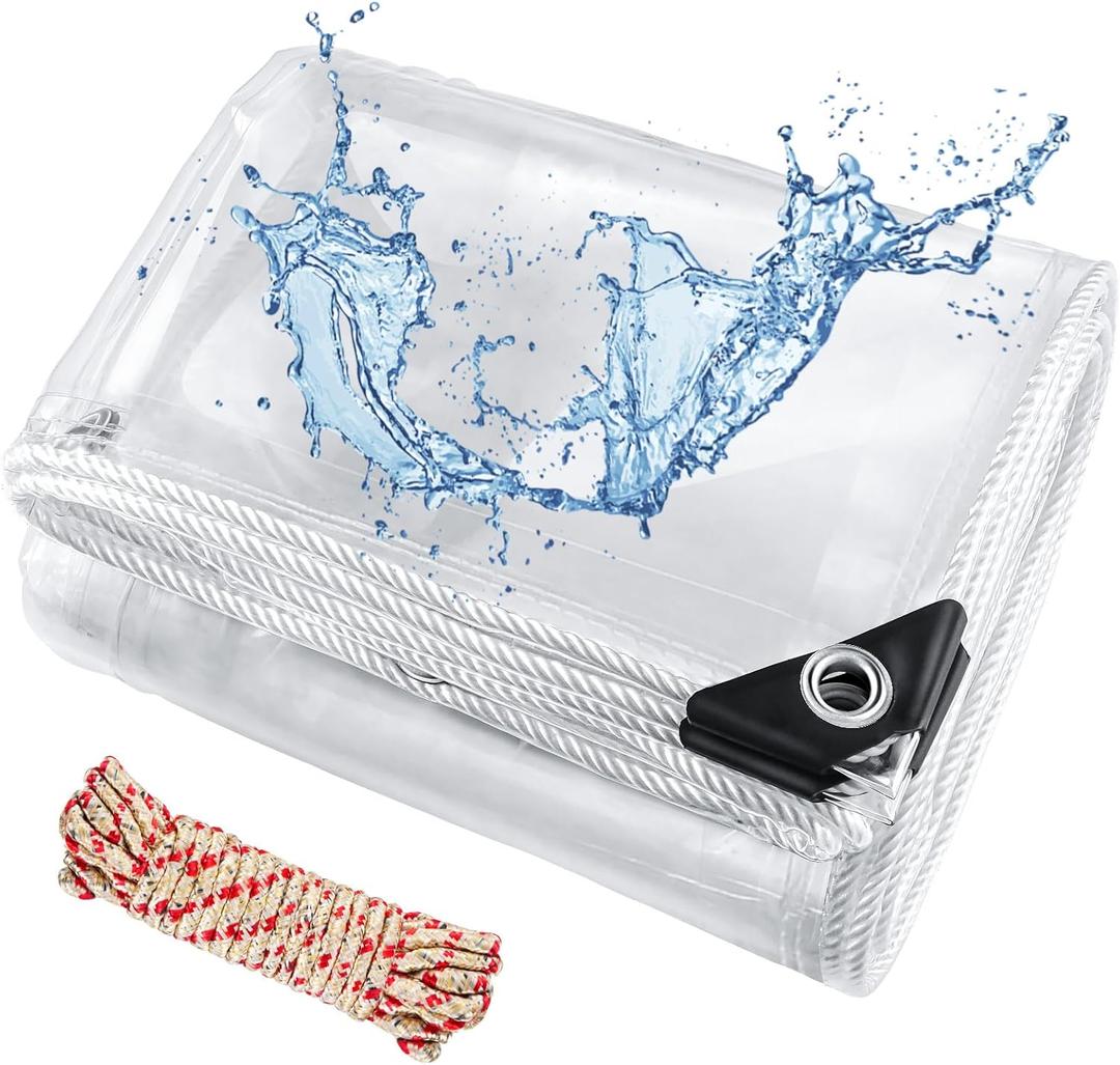 Clear Tarps with Grommets 6x8ft, PVC Vinyl Clear Tarp Heavy Duty Waterproof 20Mil Winter Pation Porch Enclosure Panel, Transparent Rainproof Canopy Fabric for Camping, Chicken Coops Cover