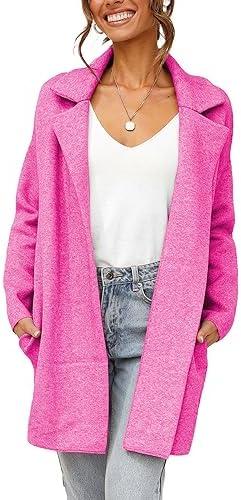 Famulily Cozy Coatigan for Women Casual Lapel Long Sleeve Midi Long Blazer Coat with Pockets XXL