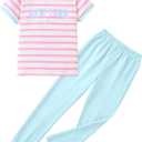 Tween Girls Clothes 2 Piece Outfits Bow Short Sleeve Tops and Leopard Print Flare Pants Summer Set