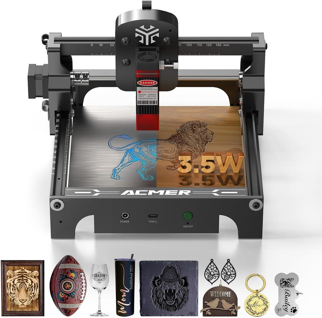 ACMER S1 Laser Engraver for Beginner Mini Laser Engraving Machine for Wood, Leather, Plastic, Laser Class4 (Black, 3500mW)