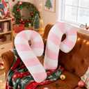 Lanpn Christmas Candy Cane Pillows Set of 2, Christmas Decoration Winter Throw Pillow Soft Fleece Long Lumbar Candycane Lollipop Peppermint Cushion for Sofa Xmas Decor (22x12 inch, Pink)