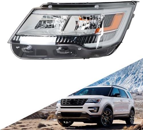 SEBLAFF Headlights Assembly Black Bezel DRL Headlamp Left Side Replacement for 2016-2018 Explorer