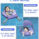 Mambobaby Float Baby Float with Canopy & Tail Non-Inflatable Infant Pool Floats Adjustable Safety Strap Toddler Swim Trainer (Purple), Large For 3-24 months babies