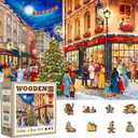 WOODEN.CITY 1000 Piece Wooden Jigsaw Puzzle Christmas Evening - Advanced Winter Jigsaw Puzzles for Adults - Xmas Scene Wood Puzzles with Unique Christmas Pieces & Unusual Shapes - 21,25 x 15,5 in