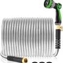 Metal Garden Hose 150Ft Stainless Steel Water Hose Heavy Duty with 10 Way Nozzle-Flexible Lightweight Durable No Kink & Tangle，Strong 3/4’’ Solid Metal Fitting Shut-Off Valve for Outdoor Yard