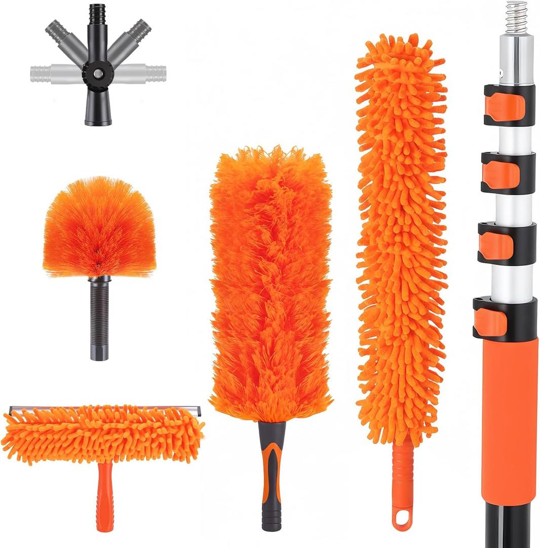 26FT High Reach Duster Cleaning Kit with Extension Pole, High Ceiling Fan Cleaner Duster for Fan Blades, Window Washing Kit with Microfiber Duster & Squeegee