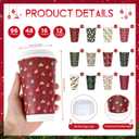 48 Sets 16 oz Classic Christmas Disposable Paper Cups with Lids for Drinking Hot Cocoa Coffee Tea Beverage Double-Wall Insulated Design Merry Christmas Winter Home Office Party Supplies