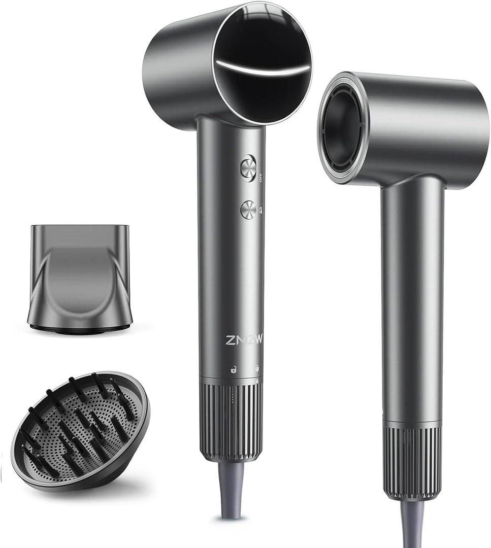 High-Speed Ionic Hair Dryer, 160,000 RPM Brushless Motor Blow Dryer for Fast Drying, 500M Negative Ions for Frizz-Free Shine, Low Noise Heat Protection, Magnetic Diffuser & Nozzle for All Hair Types