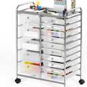 Simple Houseware Utility Cart with 15 Drawers Rolling Storage Art Craft Organizer, Chrome