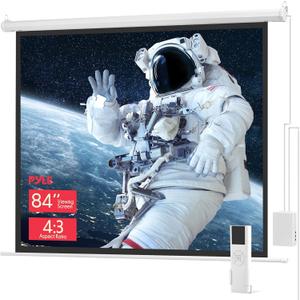 Pyle 84" Portable Motorized Matte White Projector Screen - Automatic Projection Display with Wall/Ceiling Mount, Remote and Case - for Home Movie Theater, Slide/Video Showing - PRJELMT86