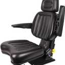 Universal Lawn Mower Shock Absorption Seat, Tractor Seat with Armrest Headrest Seatbelt, Adjustable Slide Rail Waterproof Loader Forklift Seat, Compatible with Bucket Excavator Backhoe Dozer