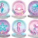 Mermaid Party Plates Under the Sea Birthday Supplies 7Inch Marine Sea Animals Tableware Ocean Plates Disposable Paper Plate Dessert Plates for Boy Girl Kid Baby Shower Decoration Favor