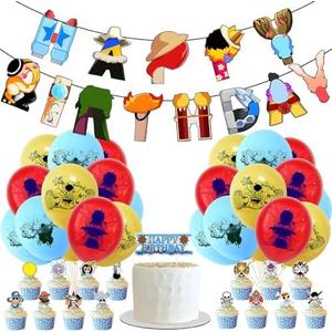 Cartoon Pirate Birthday Party Supplies, Cartoon Anime Theme Party Decorations Set Birthday Banner, Cake Topper, Cupcake Toppers, Balloons